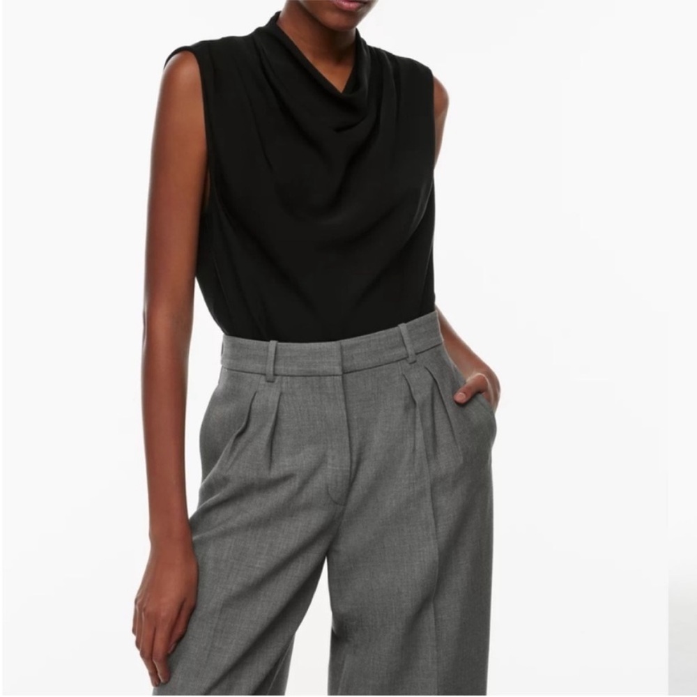 Babaton Black Draped Sleeveless Blouse